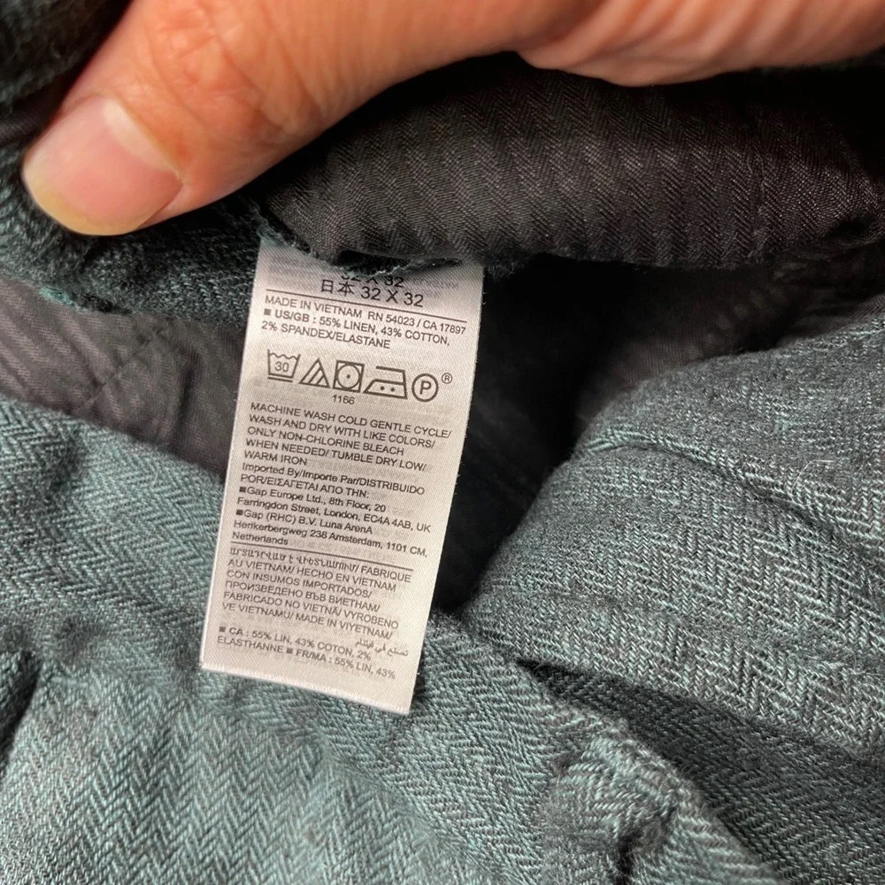 Banana Republic Tailored Fit Herringbone Pants Green Linen Cotton 32x28 Mens